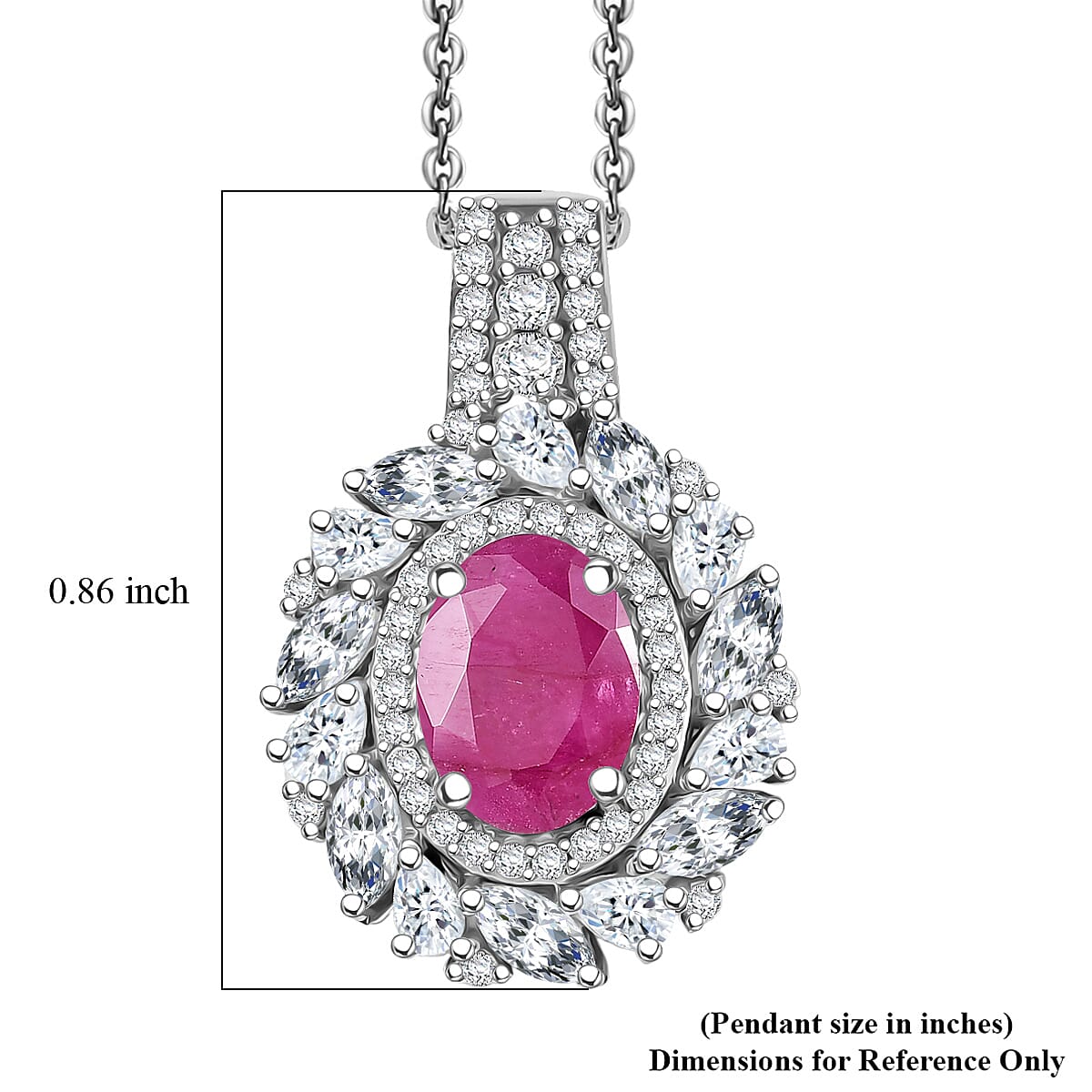 D'Joy Premium Taveta Ruby and Moissanite 2.80 ctw Floral Burst Pendant Necklace in Rhodium Over Sterling Silver 20 Inches  image number 5