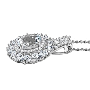 D'Joy Premium Mangoro Aquamarine and Moissanite 2.15 ctw Pendant Necklace in Platinum and Rhodium Over Sterling Silver 20 Inches 