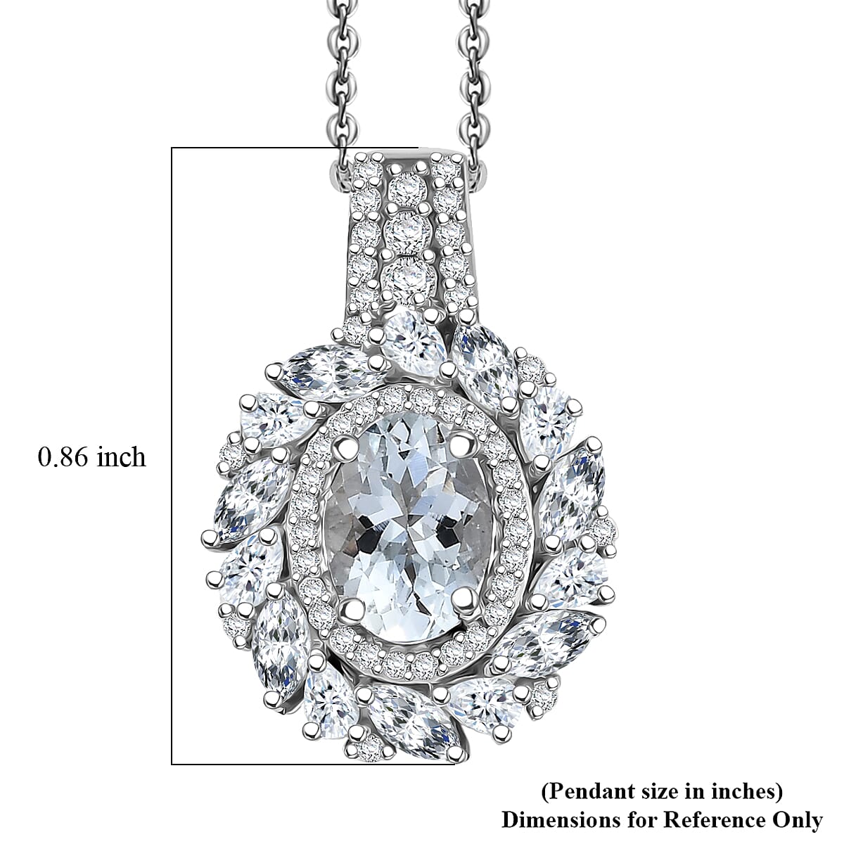 D'Joy Premium Mangoro Aquamarine and Moissanite 2.15 ctw Pendant Necklace in Platinum and Rhodium Over Sterling Silver 20 Inches  image number 5