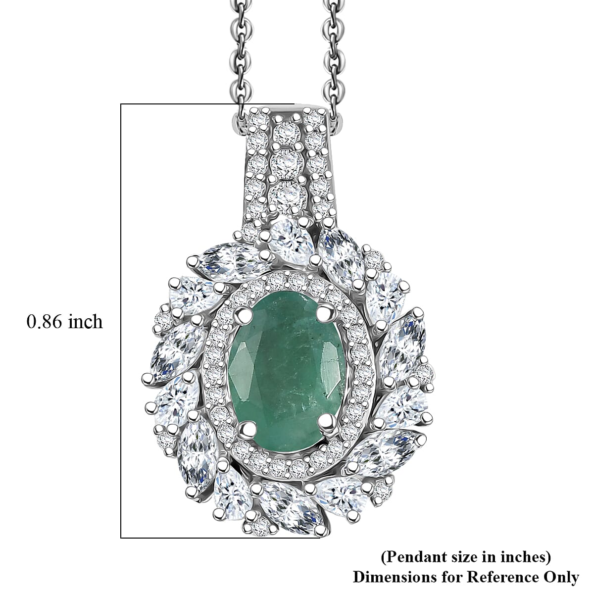 D'Joy Kagem Zambian Emerald and Moissanite 2.10 ctw Floral Burst Pendant Necklace in Rhodium Over Sterling Silver 20 Inches  image number 5