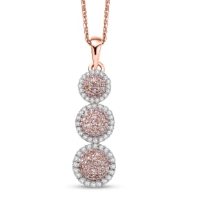 D'Joy Natural Pink and White Diamond 0.50 ctw Blooming Flower Pendant Necklace 20 Inches in 18K Vermeil Rose Gold Over Sterling Silver (Del. in 10-12 Days)