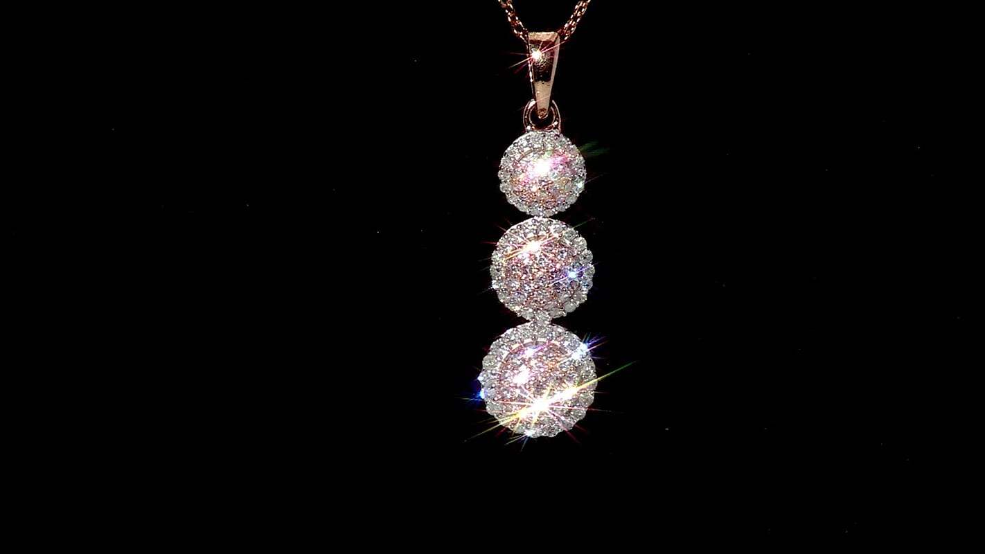 D'Joy Natural Pink and White Diamond 0.50 ctw Blooming Flower Pendant Necklace 20 Inches in 18K Vermeil Rose Gold Over Sterling Silver