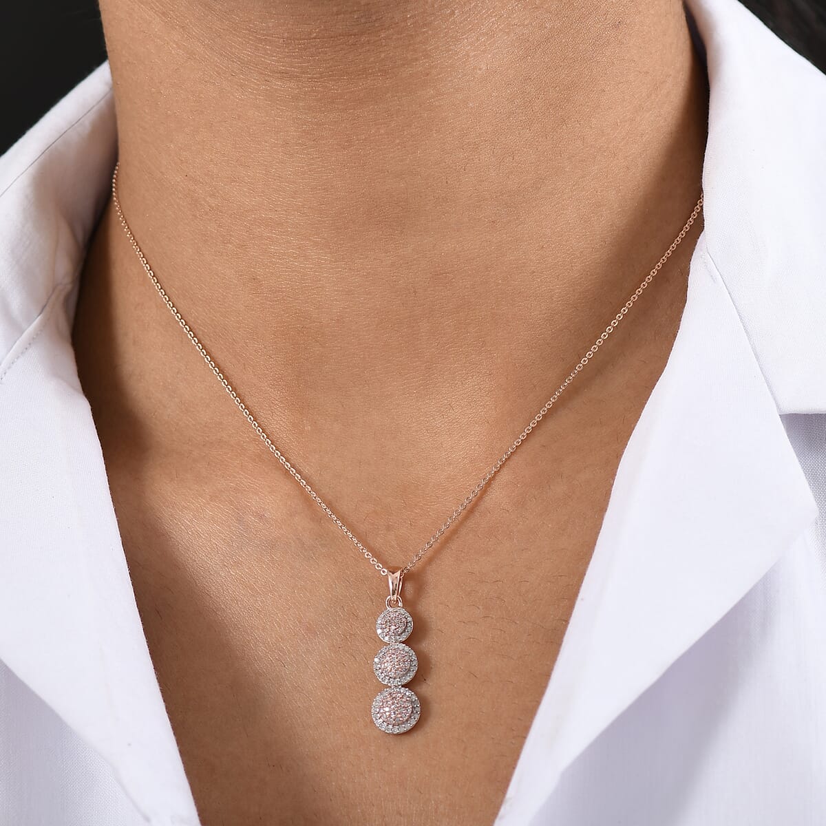 D'Joy Natural Pink and White Diamond 0.50 ctw Blooming Flower Pendant Necklace 20 Inches in 18K Vermeil Rose Gold Over Sterling Silver (Del. in 10-12 Days) image number 2