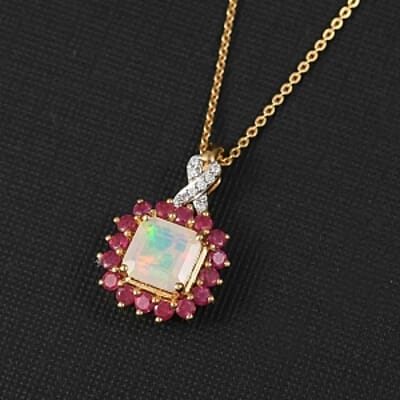 Ethiopian Welo Opal and Multi Gemstone Pendant 1.63 ctw Necklace in Vermeil YG Over Sterling Silver (20 Inches)