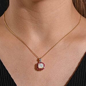 Ethiopian Welo Opal and Multi Gemstone Pendant 1.63 ctw Necklace in Vermeil YG Over Sterling Silver (20 Inches)
