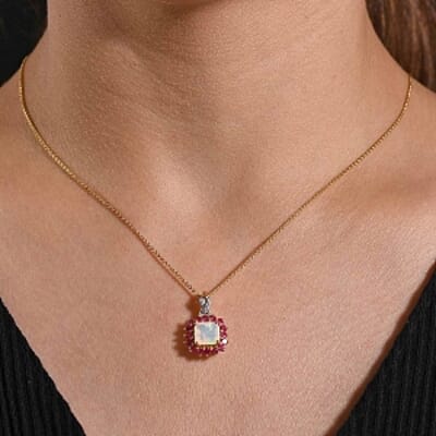 Ethiopian Welo Opal and Multi Gemstone Pendant 1.63 ctw Necklace in Vermeil YG Over Sterling Silver (20 Inches)