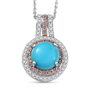 D'Joy Premium Sleeping Beauty Turquoise and Multi Gemstone 3.40 ctw Pendant Necklace 20 Inches in Rhodium Over Sterling Silver
