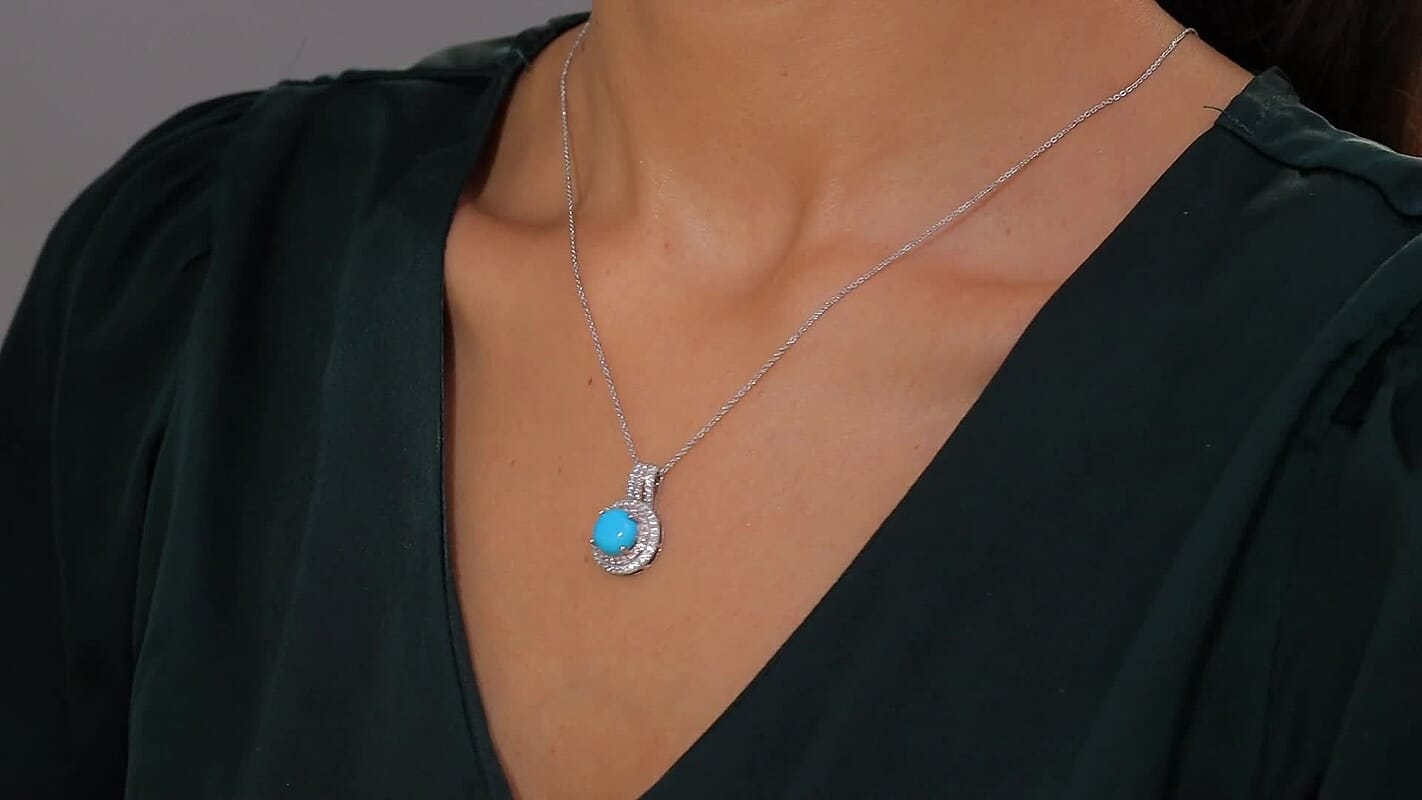 D'Joy Premium Sleeping Beauty Turquoise and Multi Gemstone 3.40 ctw Celestial Halo Pendant Necklace 20 Inches in Rhodium Over Sterling Silver