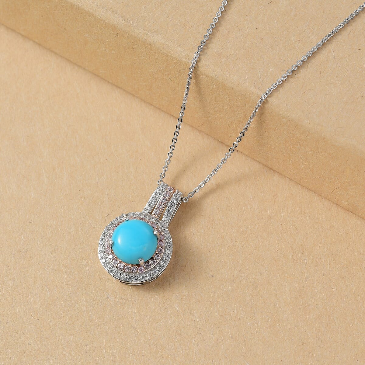 D'Joy Premium Sleeping Beauty Turquoise and Multi Gemstone 3.40 ctw Pendant Necklace 20 Inches in Rhodium Over Sterling Silver image number 1