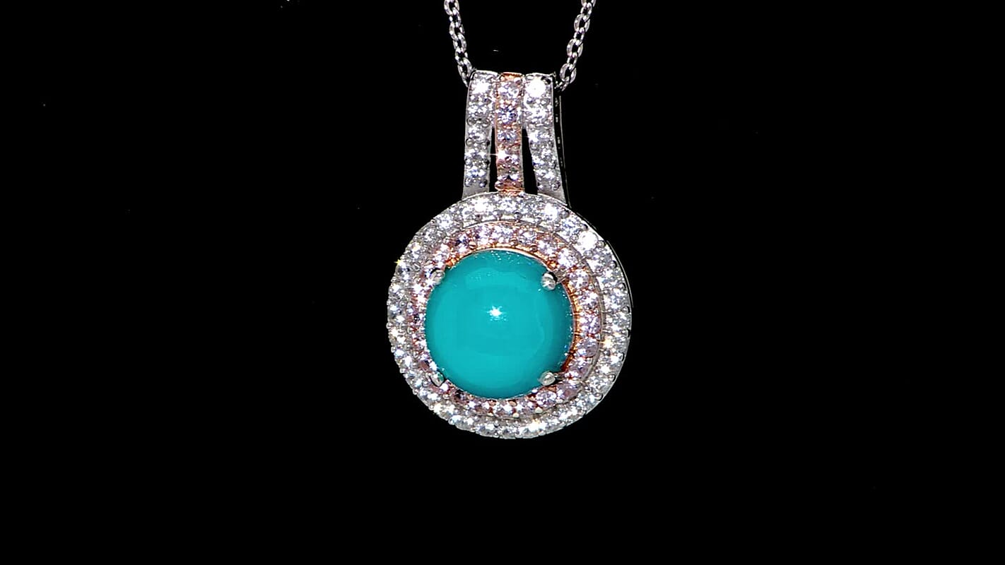 D'Joy Premium Sleeping Beauty Turquoise and Multi Gemstone 3.40 ctw Celestial Halo Pendant Necklace 20 Inches in Rhodium Over Sterling Silver