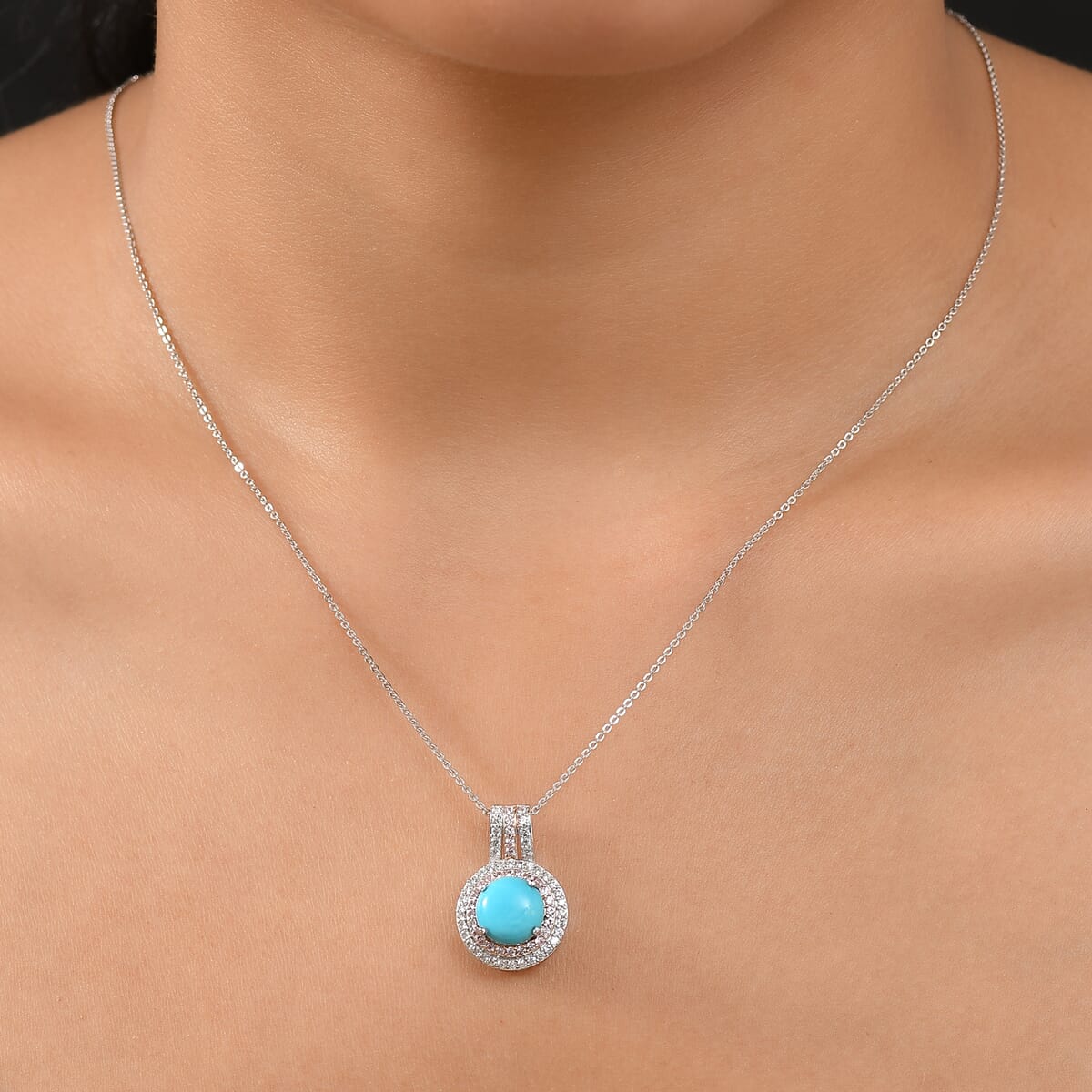 D'Joy Premium Sleeping Beauty Turquoise and Multi Gemstone 3.40 ctw Pendant Necklace 20 Inches in Rhodium Over Sterling Silver image number 2
