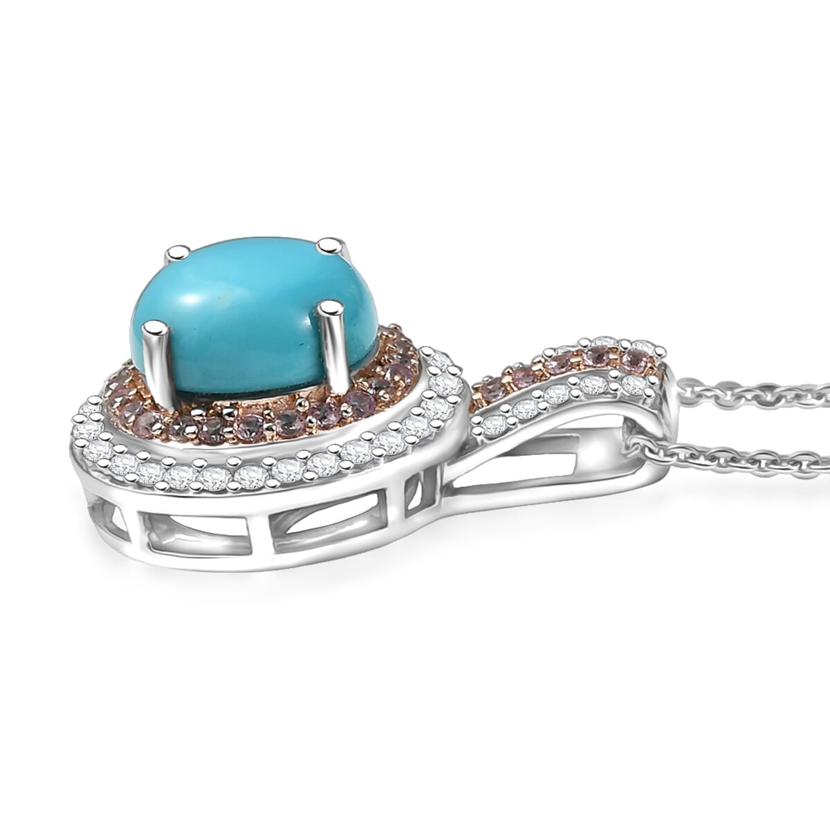 D'Joy Premium Sleeping Beauty Turquoise and Multi Gemstone 3.40 ctw Pendant Necklace 20 Inches in Rhodium Over Sterling Silver image number 3