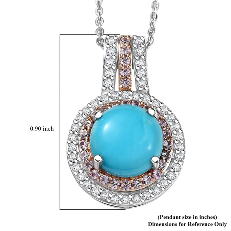 D'Joy Premium Sleeping Beauty Turquoise and Multi Gemstone 3.40 ctw Celestial Halo Pendant Necklace 20 Inches in Rhodium Over Sterling Silver
