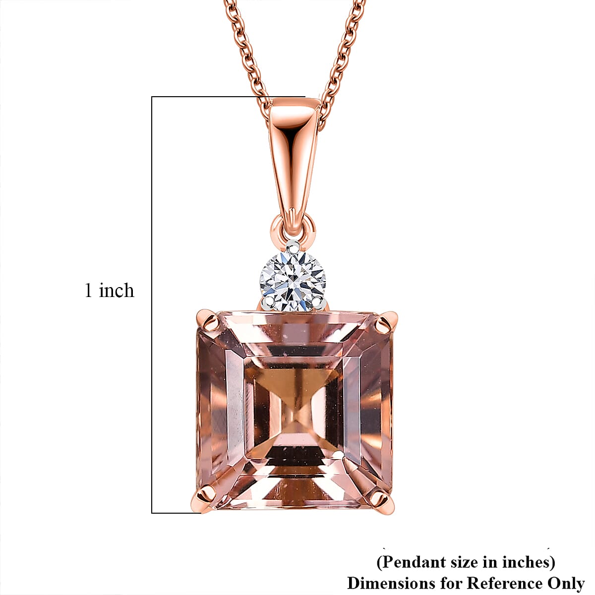AAA Asscher Cut Marropino Morganite and Luxuriant Lab Grown Diamond 8.20 ctw Art Deco Pendant Necklace 20 Inches in 14K Rose Gold