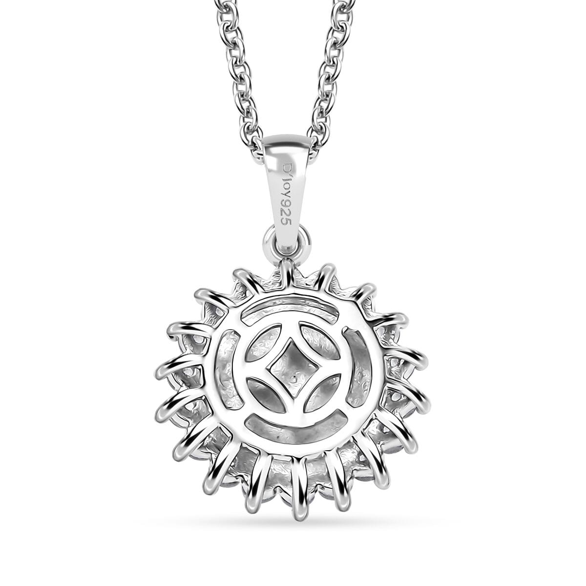 D'Joy Freshwater Pearl and White Zircon 0.65 ctw Sunburst Pendant Necklace in Rhodium Over Sterling Silver 20 Inches image number 4