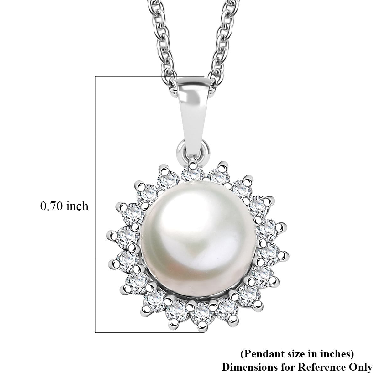 D'Joy Freshwater Pearl and White Zircon 0.65 ctw Sunburst Pendant Necklace in Rhodium Over Sterling Silver 20 Inches image number 5