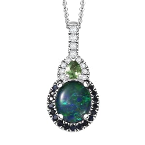 D'Joy Elysian Opal (Triplet) and Multi Gemstone 3.50 ctw Nebula Halo Pendant Necklace in Rhodium Over Sterling Silver 20 Inches