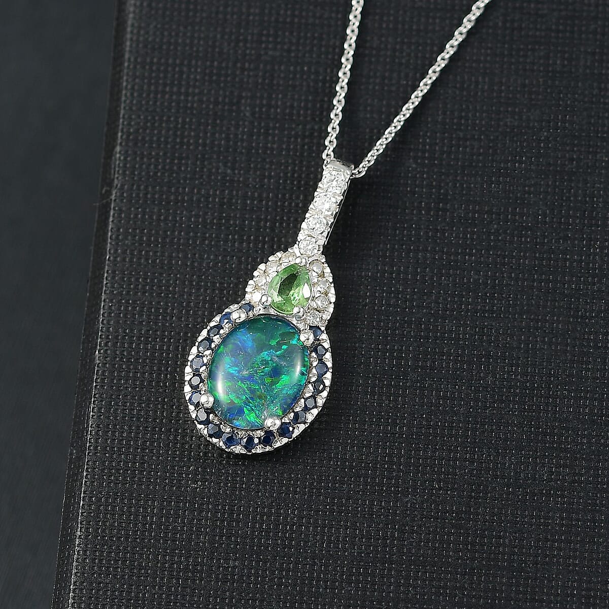 D'Joy Elysian Opal (Triplet) and Multi Gemstone 3.50 ctw Nebula Halo Pendant Necklace in Rhodium Over Sterling Silver 20 Inches image number 1