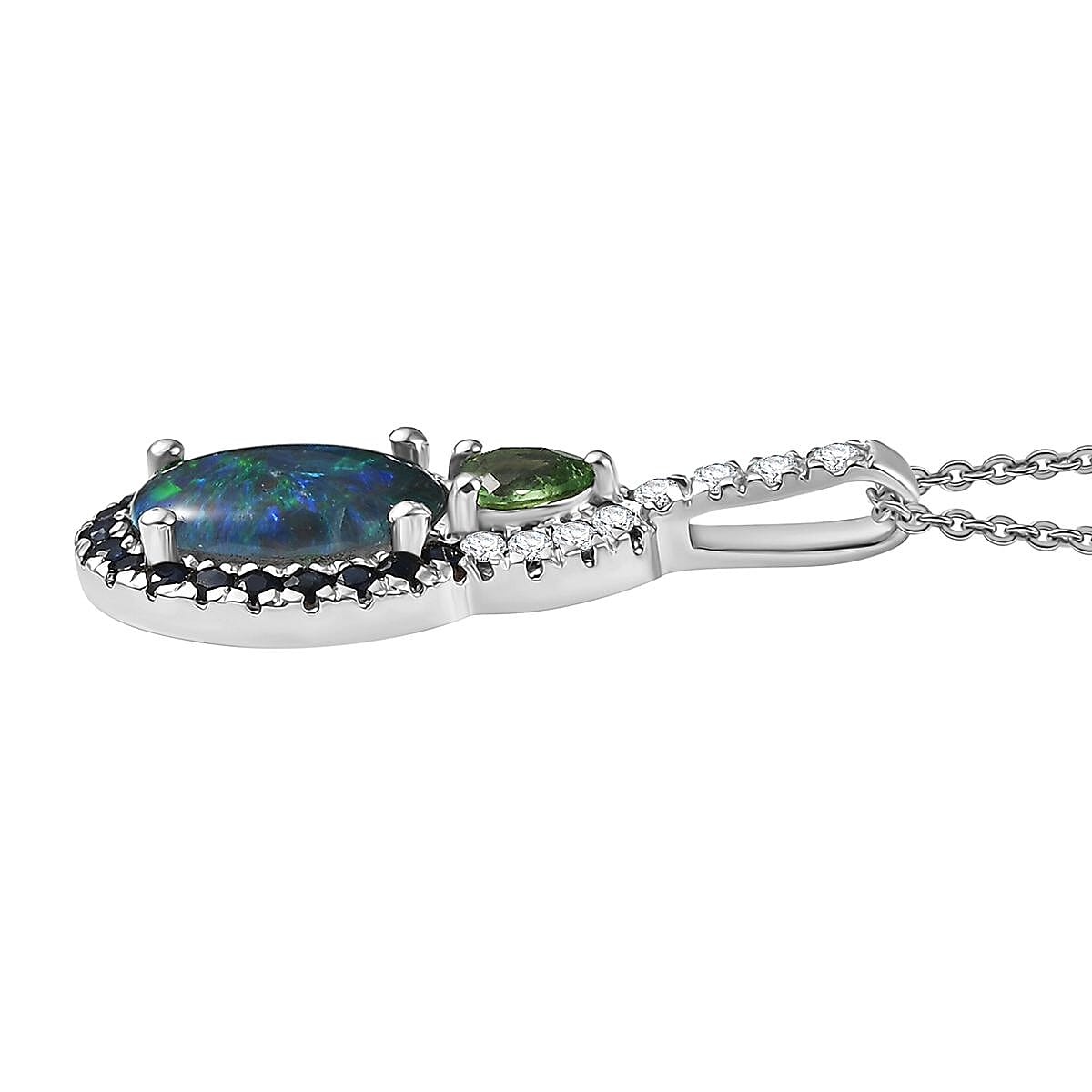 D'Joy Elysian Opal (Triplet) and Multi Gemstone 3.50 ctw Nebula Halo Pendant Necklace in Rhodium Over Sterling Silver 20 Inches image number 3