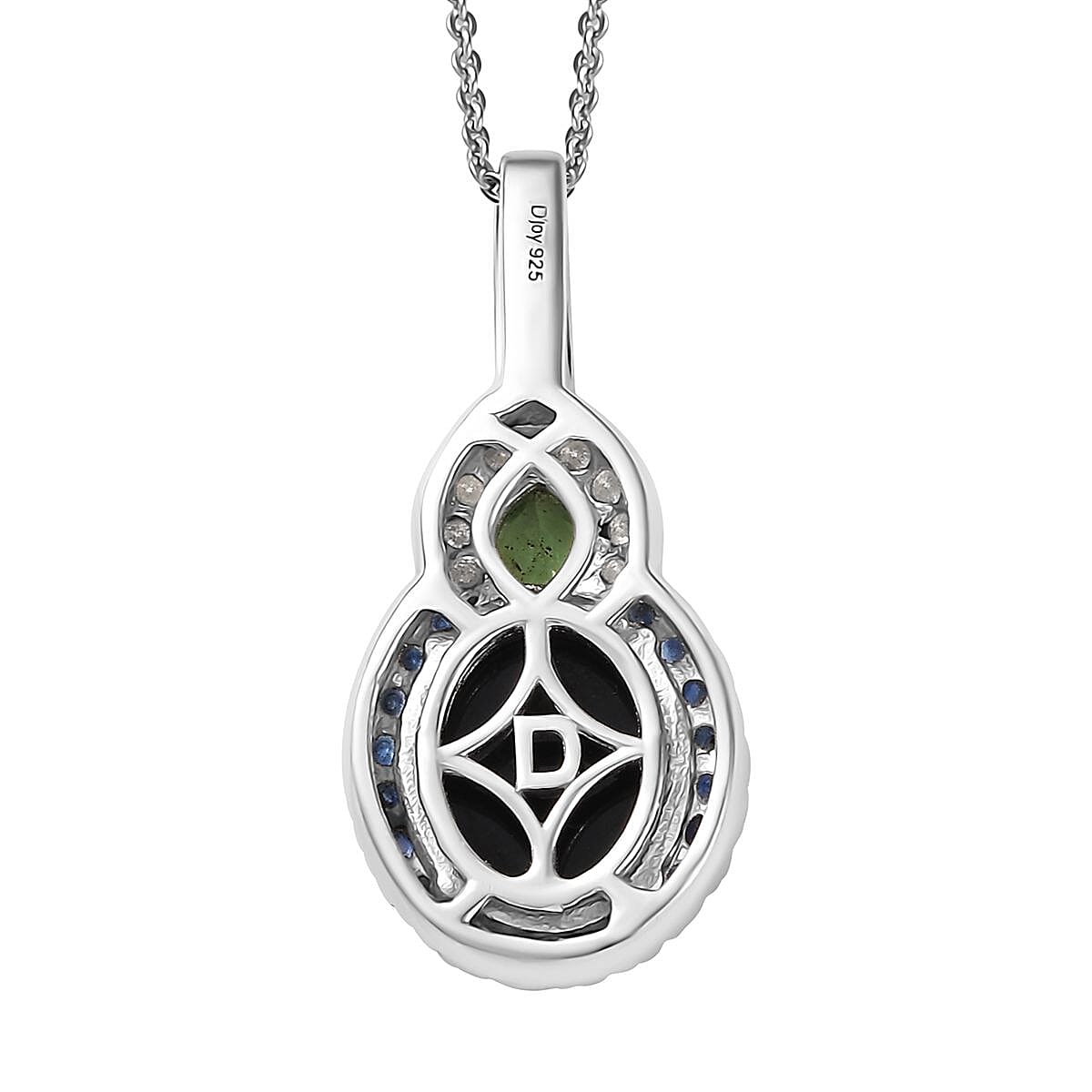 D'Joy Elysian Opal (Triplet) and Multi Gemstone 3.50 ctw Nebula Halo Pendant Necklace in Rhodium Over Sterling Silver 20 Inches