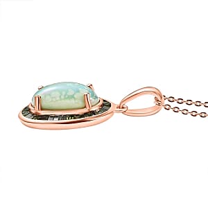 D'Joy Ethiopian Welo Opal, Green Diamond (IR) 2.45 ctw Pendant Necklace (18 Inches) in 18K Vermeil Rose Gold Over Sterling Silver