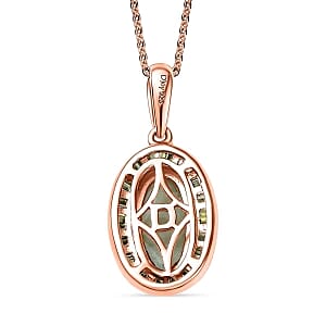 D'Joy Ethiopian Welo Opal, Green Diamond (IR) 2.45 ctw Pendant Necklace (18 Inches) in 18K Vermeil Rose Gold Over Sterling Silver