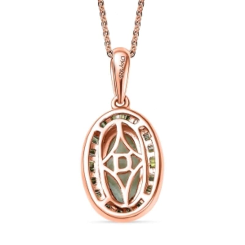 D'Joy Ethiopian Welo Opal, Green Diamond (IR) 2.45 ctw Pendant Necklace (18 Inches) in 18K Vermeil Rose Gold Over Sterling Silver