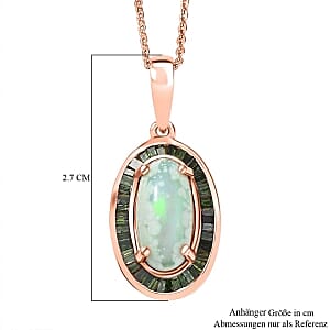 D'Joy Ethiopian Welo Opal, Green Diamond (IR) 2.45 ctw Pendant Necklace (18 Inches) in 18K Vermeil Rose Gold Over Sterling Silver