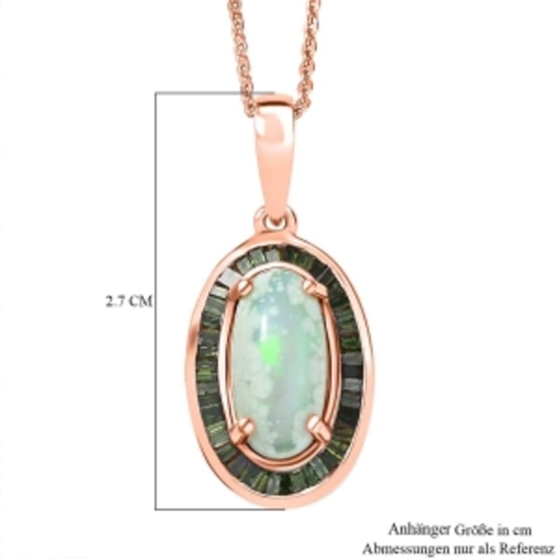 D'Joy Ethiopian Welo Opal, Green Diamond (IR) 2.45 ctw Pendant Necklace (18 Inches) in 18K Vermeil Rose Gold Over Sterling Silver
