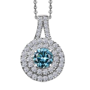 SGL Certified Luxuriant Lab Grown Blue Diamond (IR) and White Diamond VS 1.50 ctw Pendant Necklace in Rhodium Over Sterling Silver 20 Inches