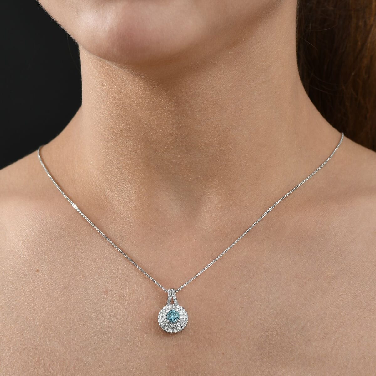 SGL Certified Luxuriant Lab Grown Blue Diamond (IR) and White Diamond VS 1.50 ctw Pendant Necklace in Rhodium Over Sterling Silver 20 Inches image number 2