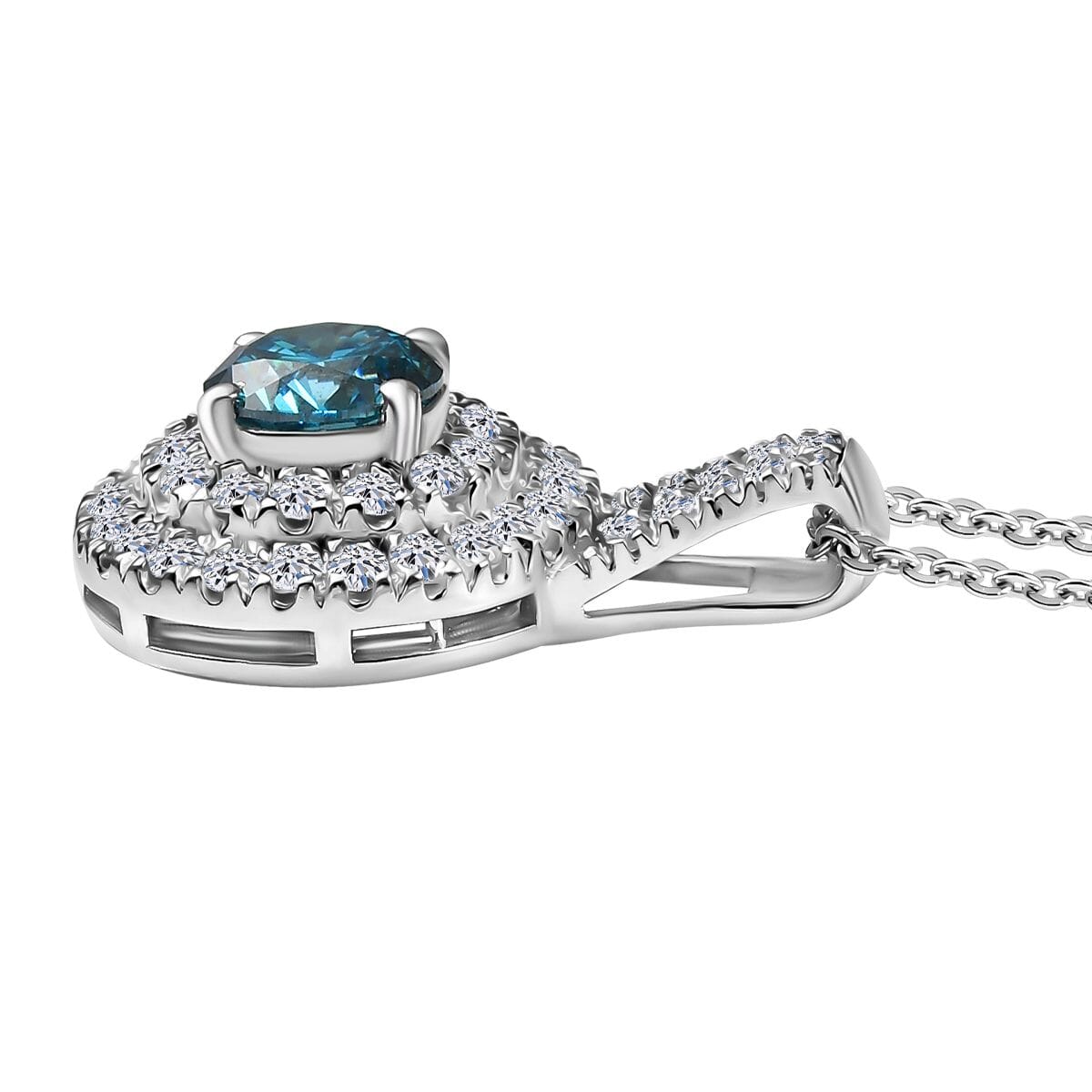 SGL Certified Luxuriant Lab Grown Blue Diamond (IR) and White Diamond VS 1.50 ctw Pendant Necklace in Rhodium Over Sterling Silver 20 Inches image number 3