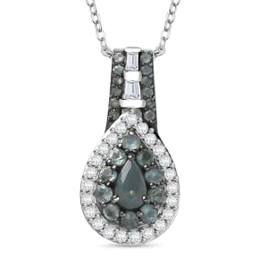 D’Joy Narsipatnam Alexandrite and White Zircon 0.90 ctw Regal Reflections Pendant Necklace 20 (Inches) in Rhodium Over Sterling Silver