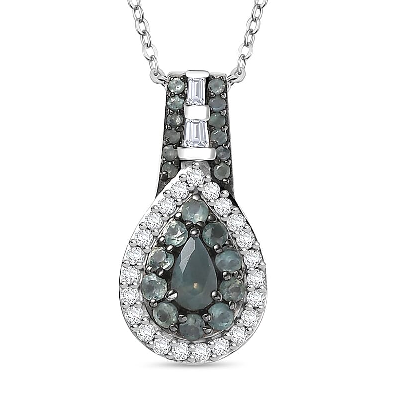 D'Joy Narsipatnam Alexandrite and White Zircon 0.90 ctw Regal Reflections Pendant Necklace 20 (Inches) in Rhodium Over Sterling Silver