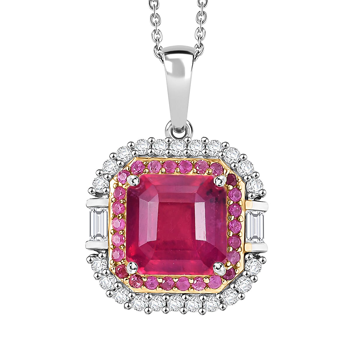 D'Joy Premium Niassa Ruby (FF) and Multi Gemstone 6.20 ctw Pendant Necklace in Rhodium Over Sterling Silver 20 Inches image number 0