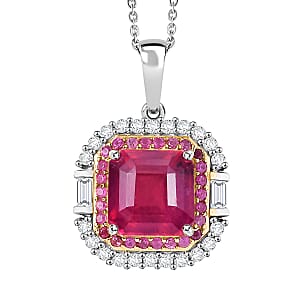 D'Joy Premium Niassa Ruby (FF) and Multi Gemstone 6.20 ctw Pendant Necklace in Rhodium Over Sterling Silver 20 Inches
