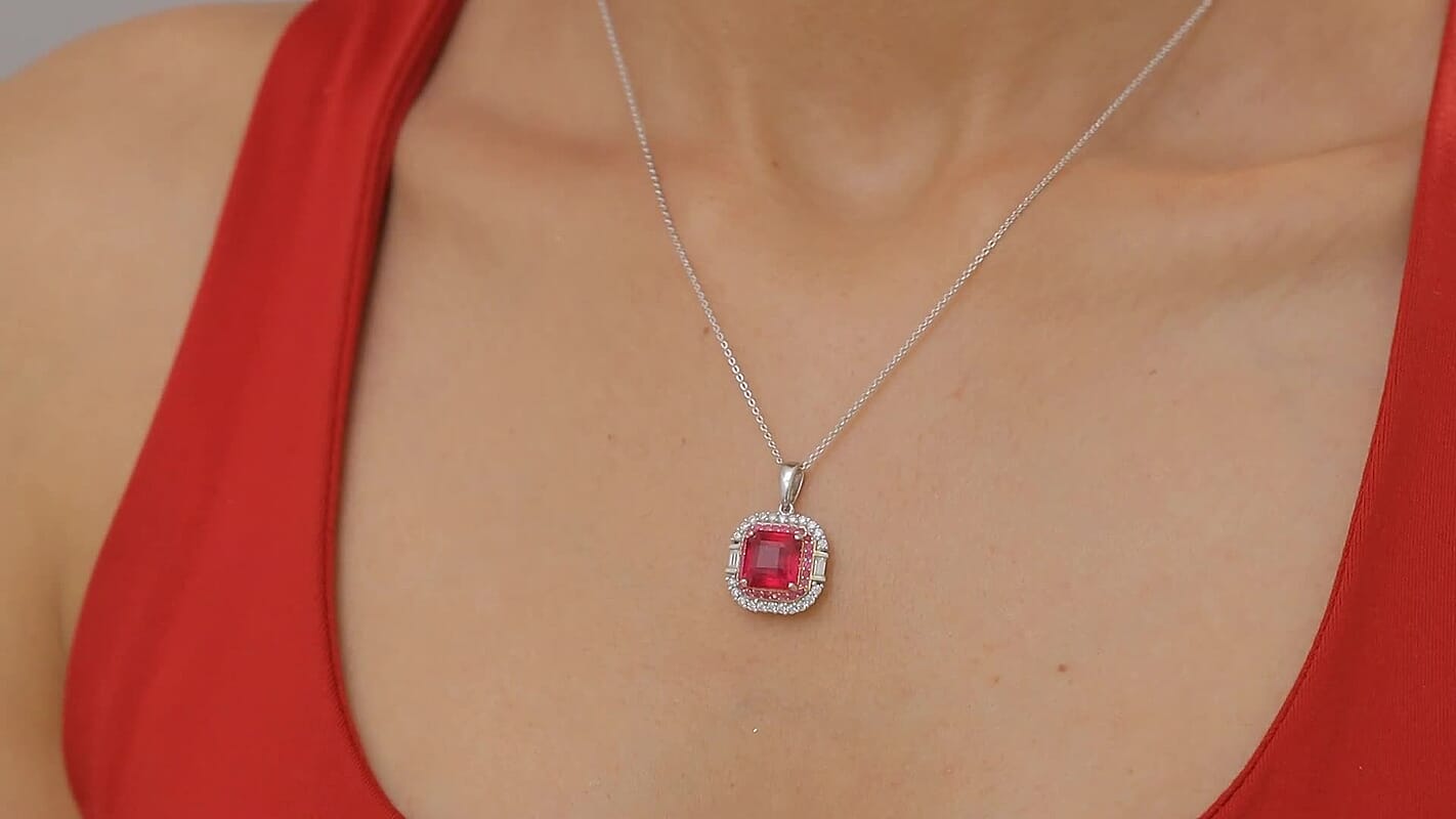 D'Joy Premium Niassa Ruby (FF) and Multi Gemstone 6.20 ctw Pendant Necklace in Rhodium Over Sterling Silver 20 Inches