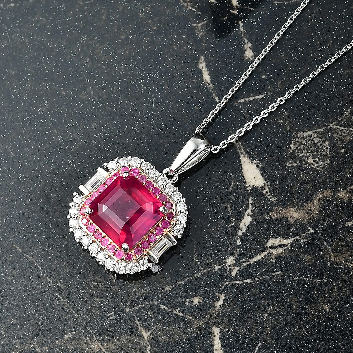 D'Joy Premium Niassa Ruby (FF) and Multi Gemstone 6.20 ctw Pendant Necklace in Rhodium Over Sterling Silver 20 Inches image number 1