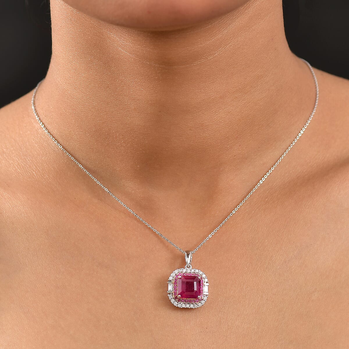 D'Joy Premium Niassa Ruby (FF) and Multi Gemstone 6.20 ctw Pendant Necklace in Rhodium Over Sterling Silver 20 Inches image number 2