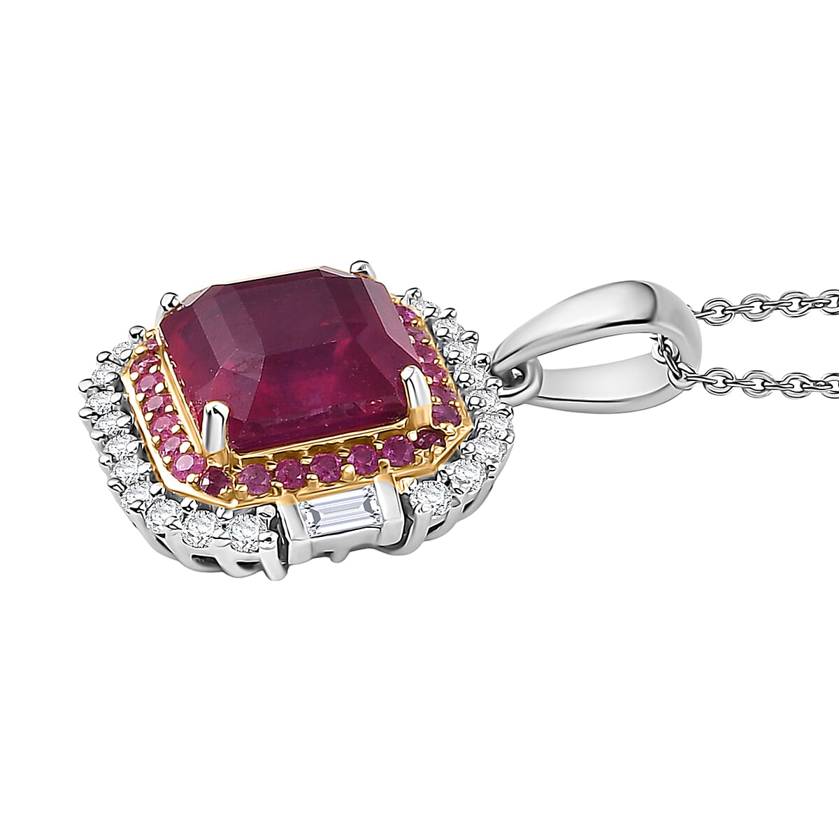 D'Joy Premium Niassa Ruby (FF) and Multi Gemstone 6.20 ctw Pendant Necklace in Rhodium Over Sterling Silver 20 Inches image number 3