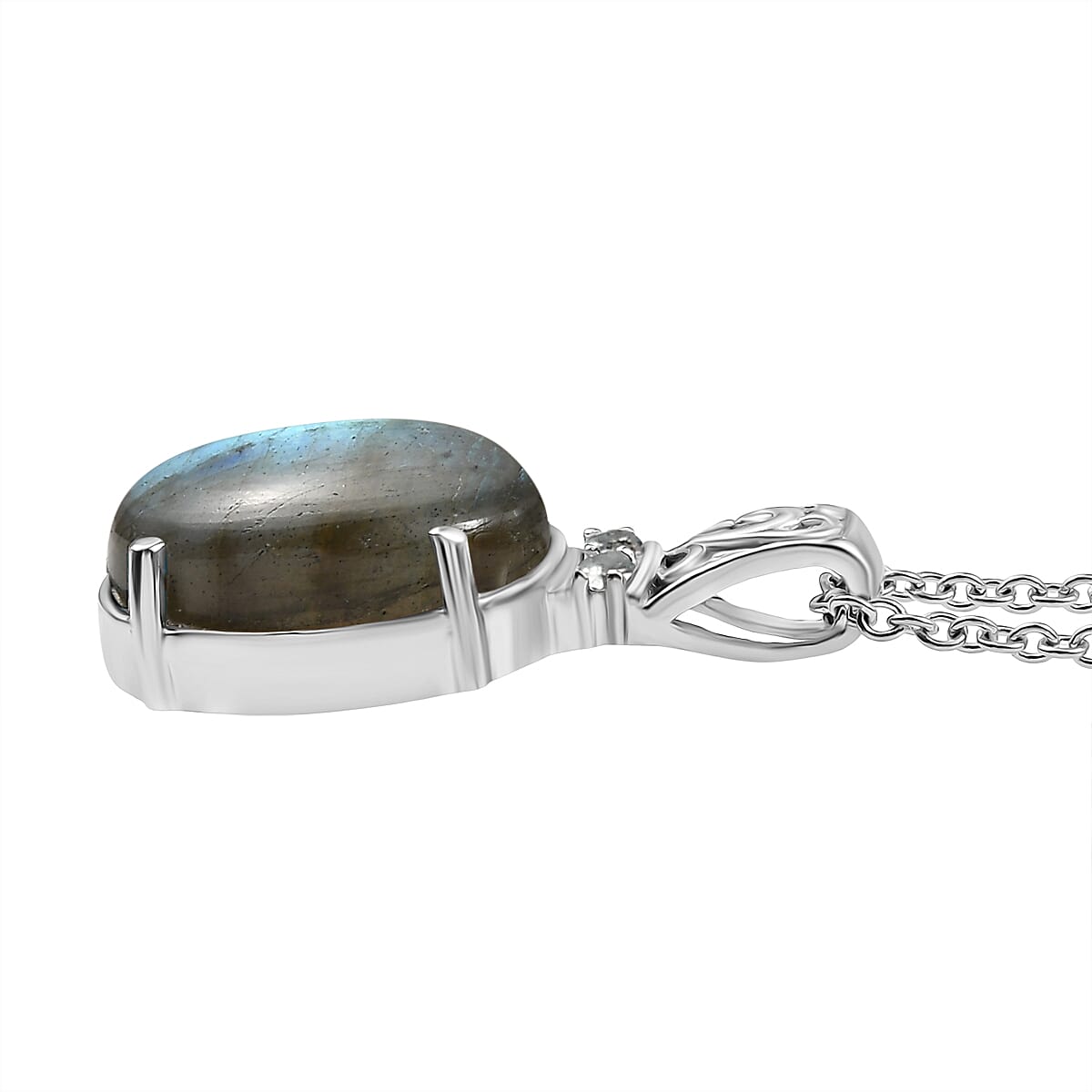 EverTrue Malagasy Labradorite and Sky Blue Topaz 11.10 ctw Pendant Necklace in Stainless Steel 20 Inches 