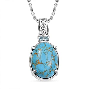 Mojave Blue Turquoise and Sky Blue Topaz 11.10 ctw Pendant Necklace (20 Inches) in Stainless Steel