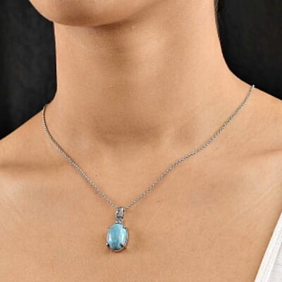Mojave Blue Turquoise and Sky Blue Topaz 11.10 ctw Pendant Necklace (20 Inches) in Stainless Steel