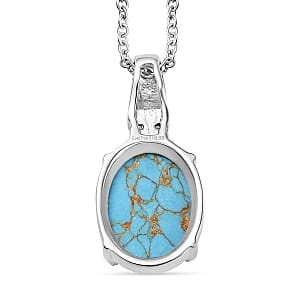 Mojave Blue Turquoise and Sky Blue Topaz 11.10 ctw Pendant Necklace (20 Inches) in Stainless Steel
