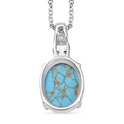 Mojave Blue Turquoise and Sky Blue Topaz 11.10 ctw Pendant Necklace (20 Inches) in Stainless Steel
