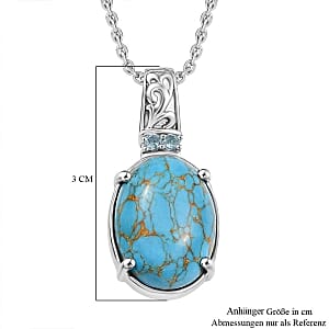 Mojave Blue Turquoise and Sky Blue Topaz 11.10 ctw Pendant Necklace (20 Inches) in Stainless Steel