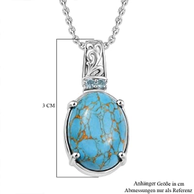 Mojave Blue Turquoise and Sky Blue Topaz 11.10 ctw Pendant Necklace (20 Inches) in Stainless Steel
