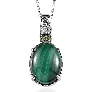 EverTrue African Malachite and Hebei Peridot 11.10 ctw Amethyst Pendant Necklace in Stainless Steel 20 Inches 