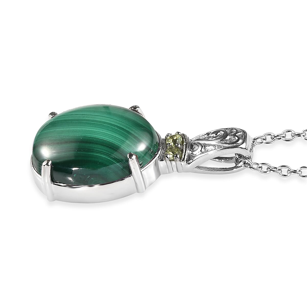 EverTrue African Malachite and Hebei Peridot 11.10 ctw Amethyst Pendant Necklace in Stainless Steel 20 Inches