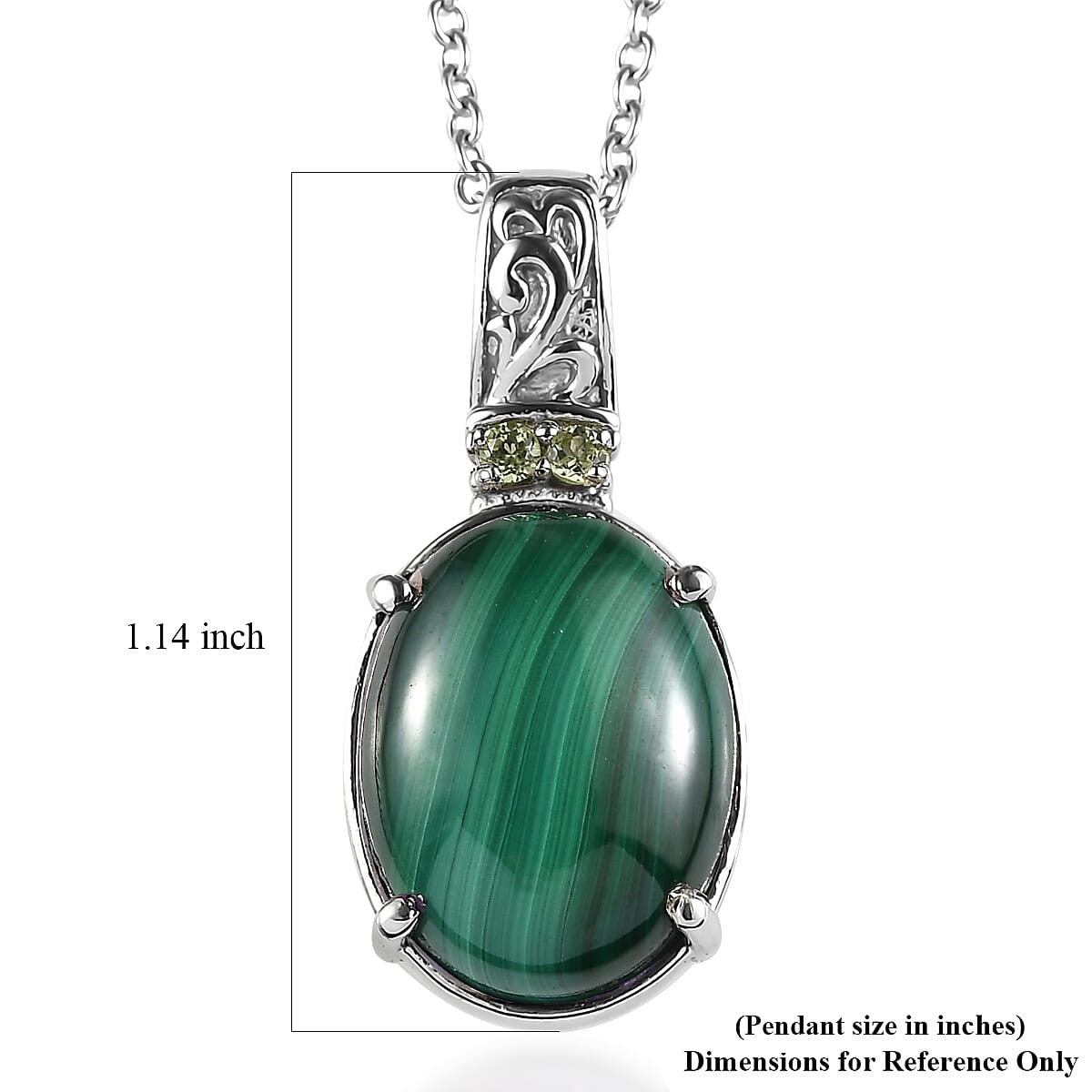 EverTrue African Malachite and Hebei Peridot 11.10 ctw Amethyst Pendant Necklace in Stainless Steel 20 Inches